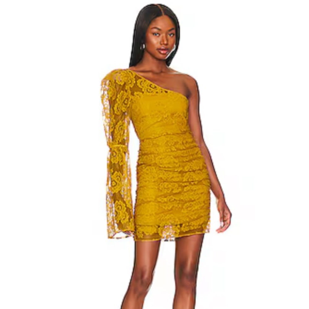 For Love & Lemons Tiana Lace Mini Dress in Yellow